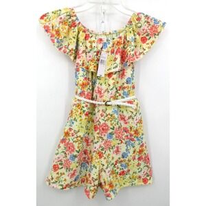 KNIT WORKS SLEEVELESS OFF SHOULDER ROMPER Girls Size 7/8 Yellow Floral Jumper‎